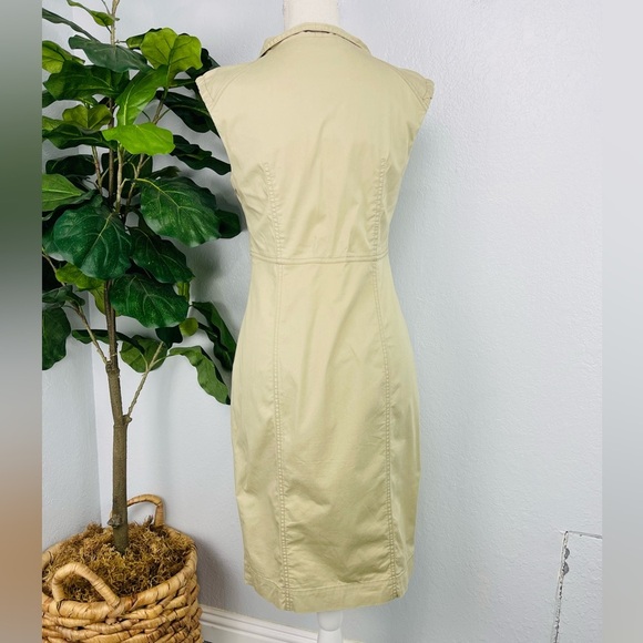 MaxMara Khaki V Neck Collar Shirt Sheath Pencil Midi Dress - Picture 5 of 8